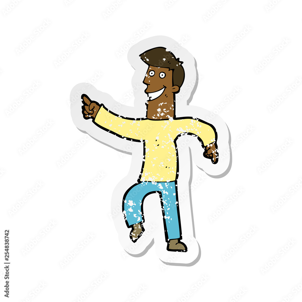 retro distressed sticker of a cartoon grinning man retro distressed sticker of a cartoon grinning man