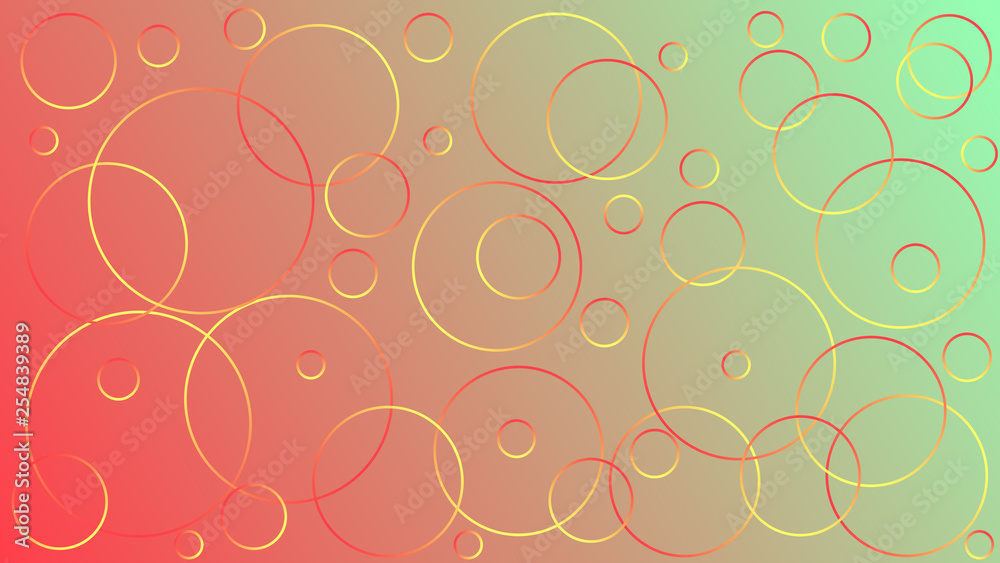 Bright yellow-green vector illustration, which consists of circles of different sizes on pink-green background.. Gradient design for your products: advertising, banners, posters, videos, etc. ..