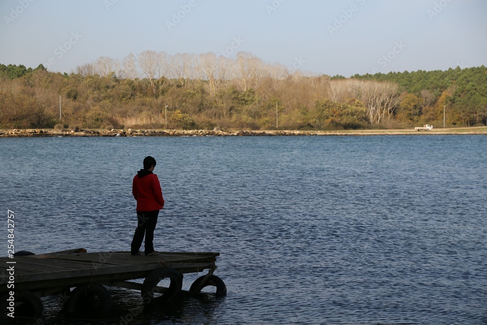 the woman is watching the sea alone (life style) the woman is watching the sea alone (life style)