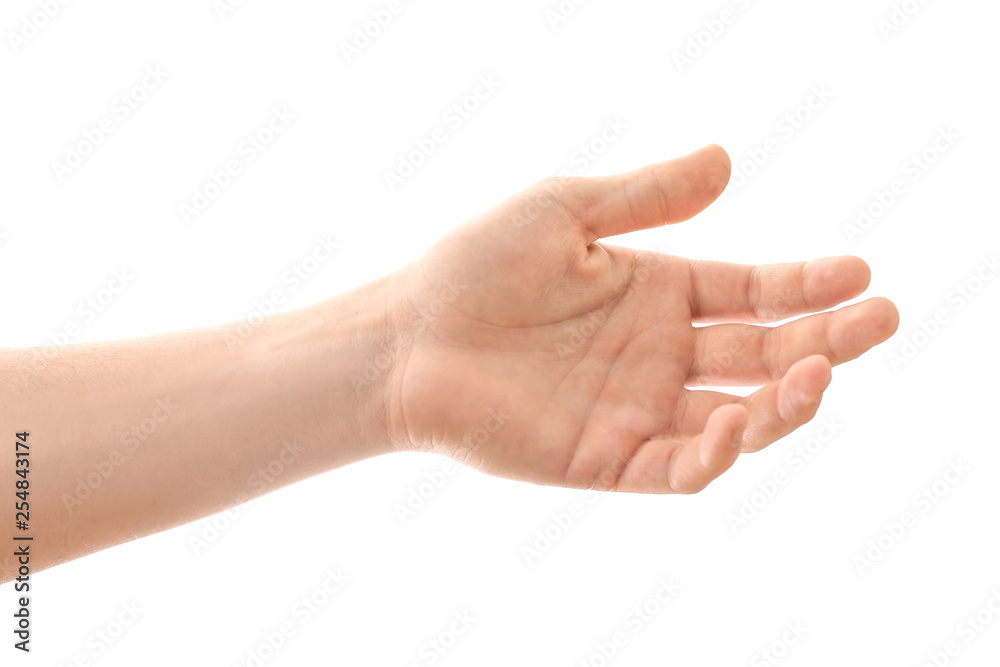 Male hand on white background