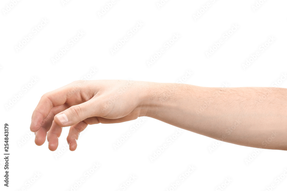 Male hand on white background