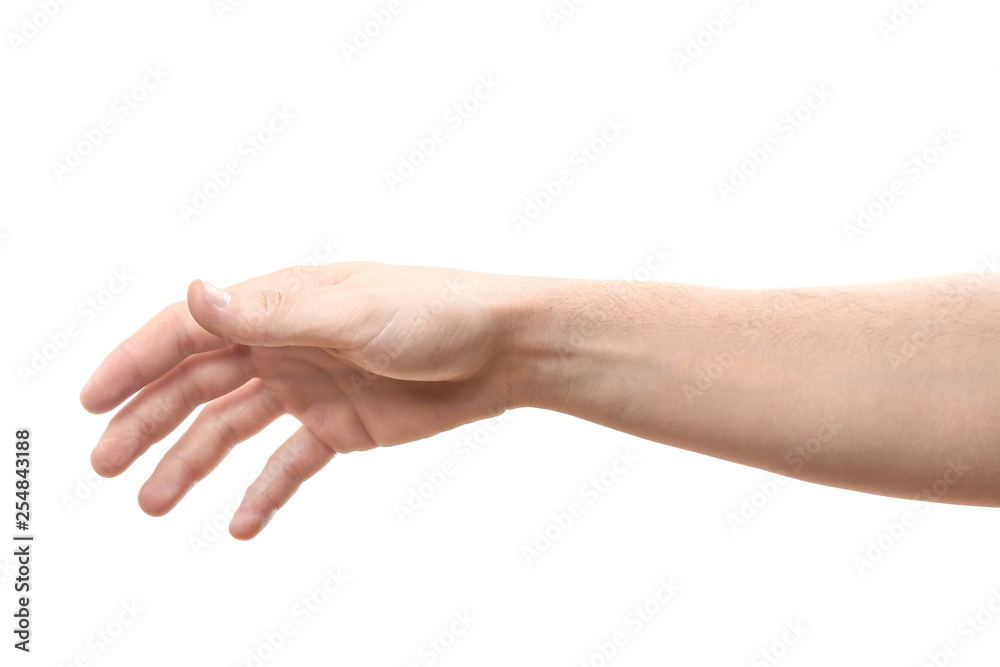 Male hand on white background