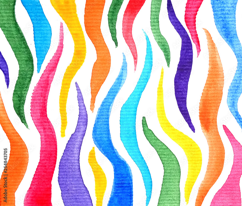  Abstract rainbow colored tentacles in white background in watercolor style, textured