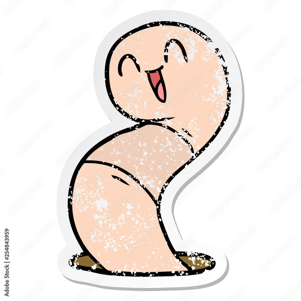 Obraz premium distressed sticker of a cartoon happy worm