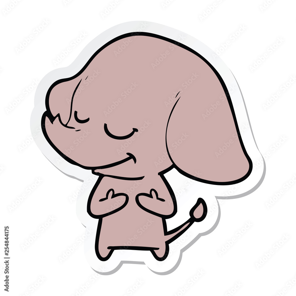 sticker of a cartoon smiling elephant