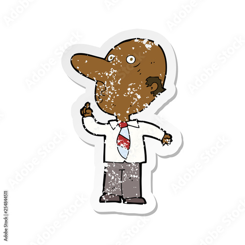 retro distressed sticker of a cartoon bald man asking question