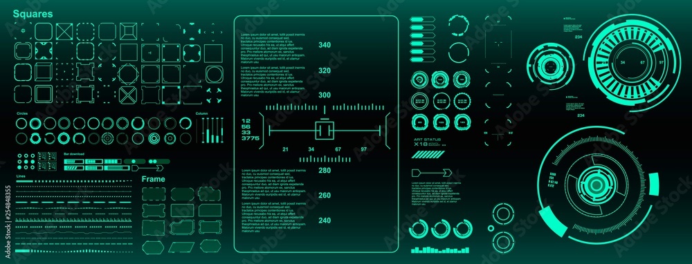 HUD target set green futuristic user interface. Dashboard display virtual reality technology screen HUD target set green futuristic user interface. Dashboard display virtual reality technology screen