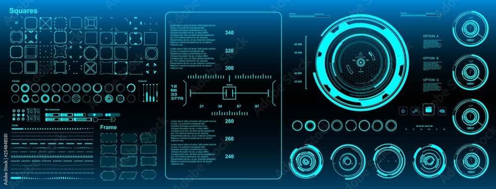 Sci-fi futuristic hud blue dashboard display virtual reality technology screen