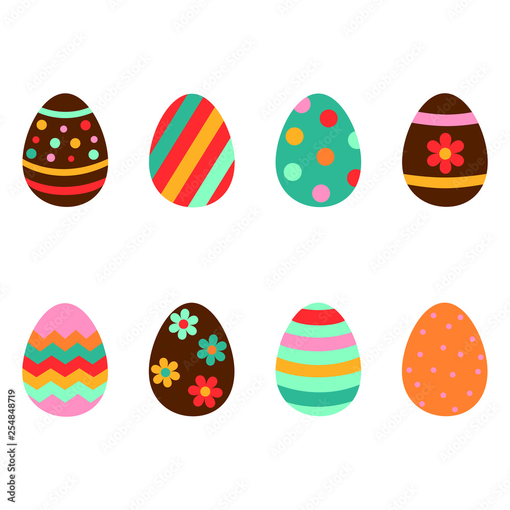 Easter eggs icons set on a white background. Vector Illustration.