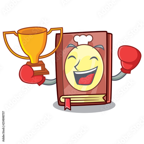 Boxing winner recipe book on the mascot shelf