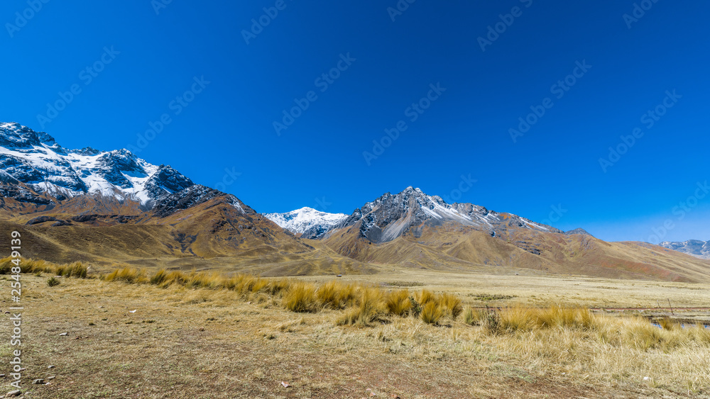 Snowy peaks of the Andes on the mountain pass
