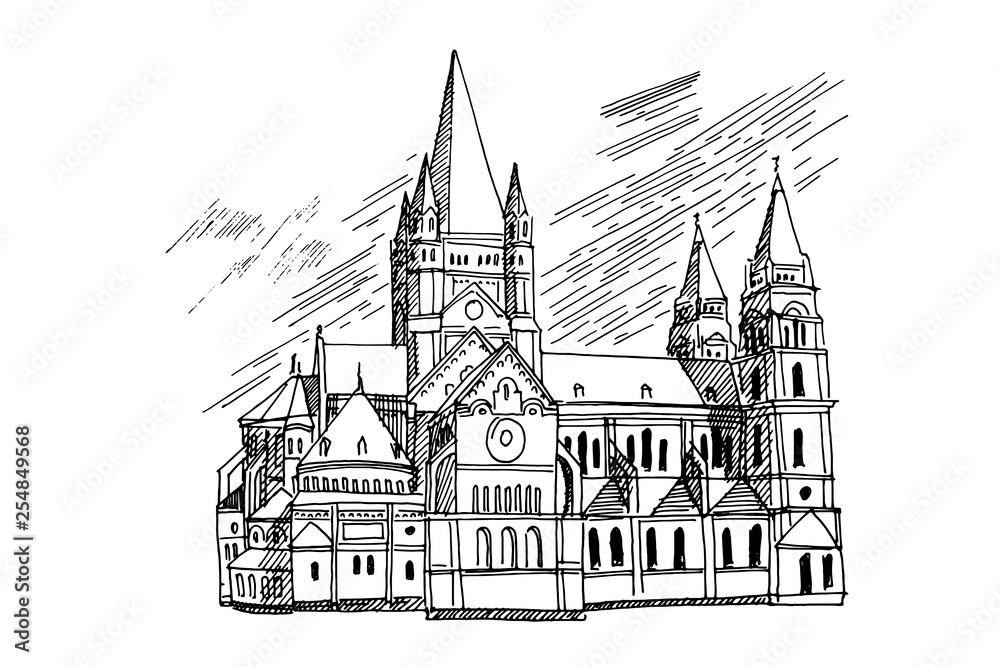 Vector sketch of Church Heiliger Franz of Assisi, Vienna, Austria