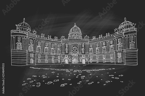 Vector sketch of Hofburg palace on St. Michael square (Michaelerplatz), Vienna, Austria