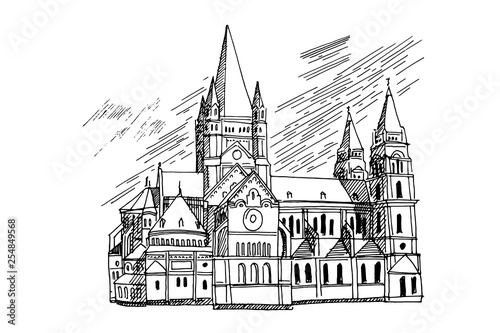 Vector sketch of Church Heiliger Franz of Assisi, Vienna, Austria © phant