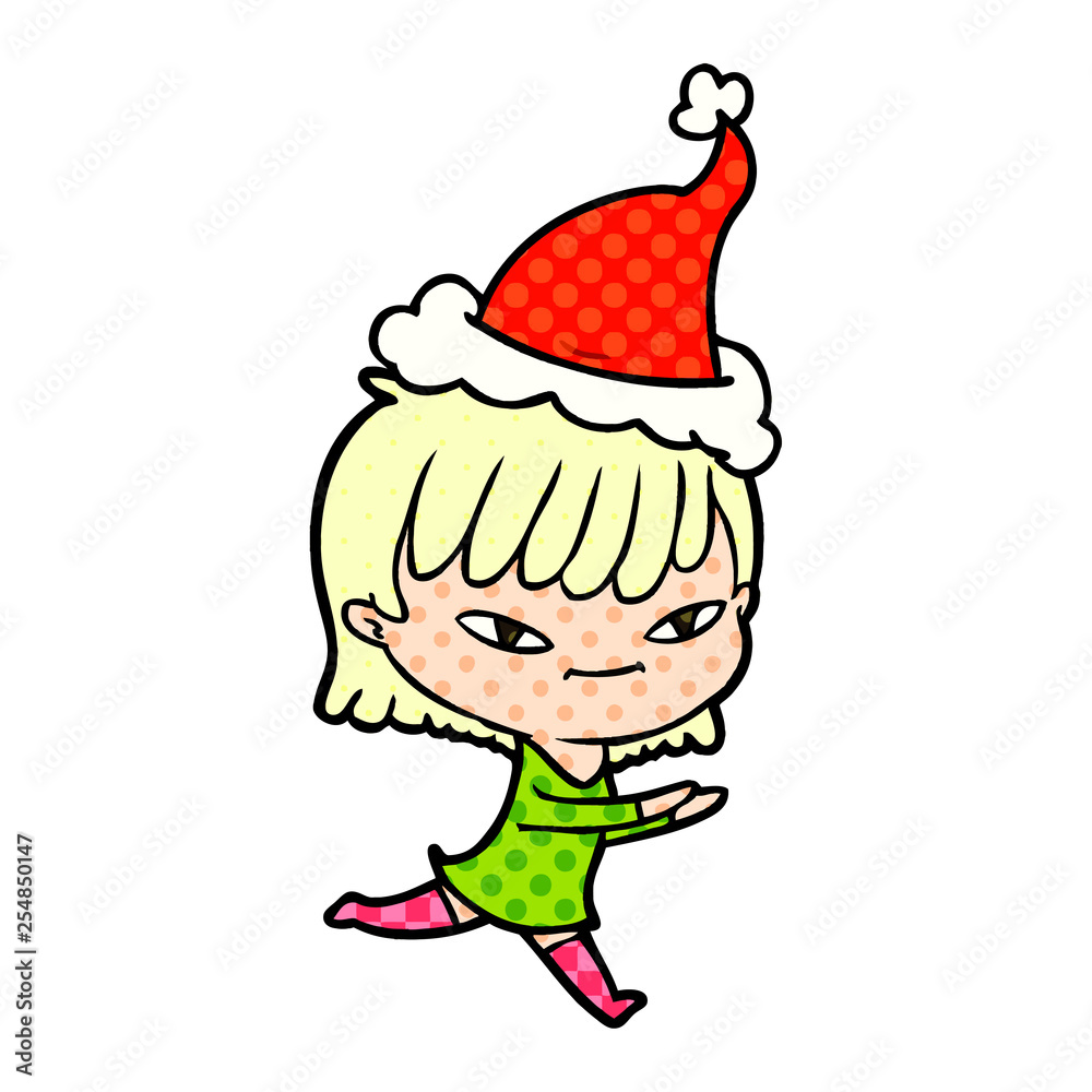 comic book style illustration of a woman wearing santa hat comic book style illustration of a woman wearing santa hat
