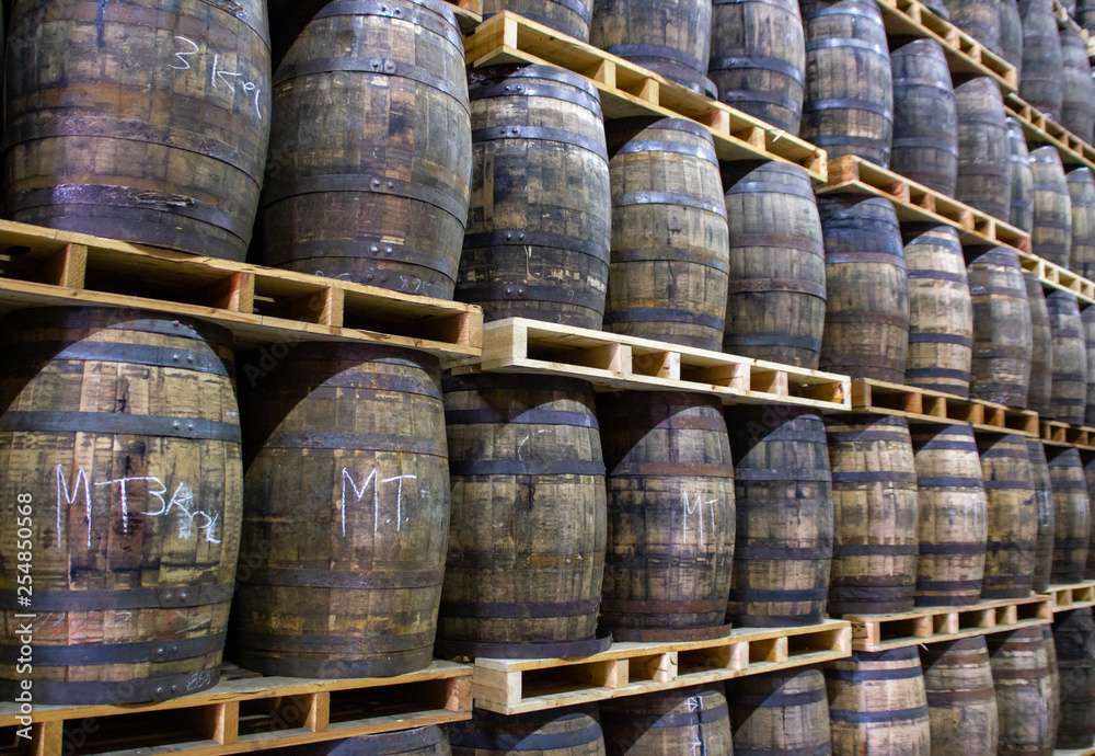 Stacked oak barrels Stacked oak barrels