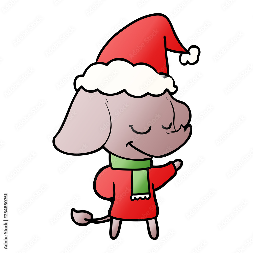 gradient cartoon of a smiling elephant wearing scarf wearing santa hat gradient cartoon of a smiling elephant wearing scarf wearing santa hat