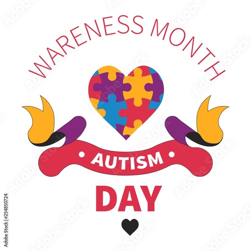 Autism day isolated icon heart of jigsaw or puzzles