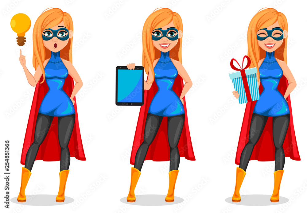 Successful woman wearing superhero costume
