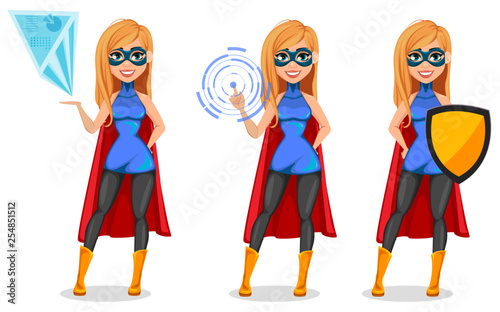 Successful woman wearing superhero costume