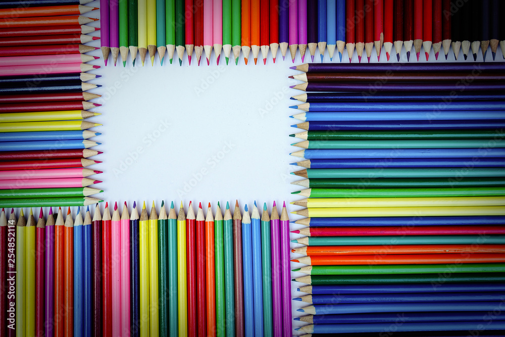 Square shape, made from wood colored pencils Square shape, made from wood colored pencils