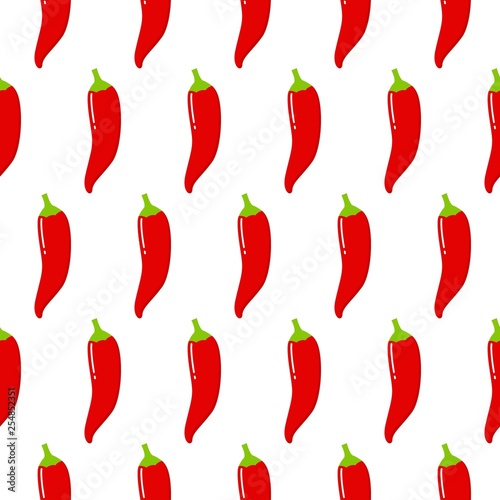 Chili pepper seamless pattern. Beautiful red peppers on a white background.