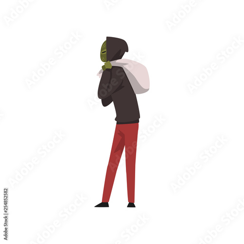 Masked Robber or Burglar with Sack of Money Vector Illustration
