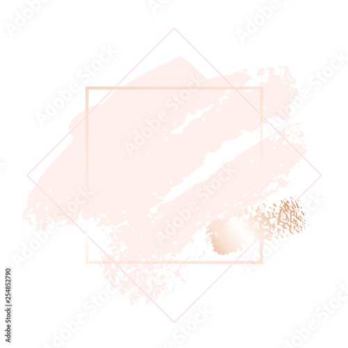 Golden pink nude art frames. Modern card design, brush stroke, lines, points, gold, premium brochure, flyer, invitation template. Beauty identity elegant style. Hand drawn vector.