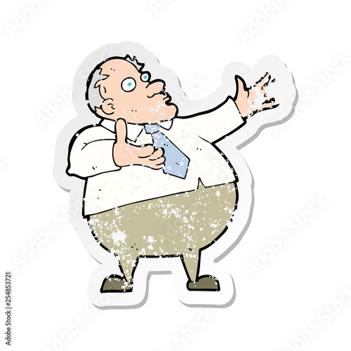 retro distressed sticker of a cartoon exasperated middle aged man