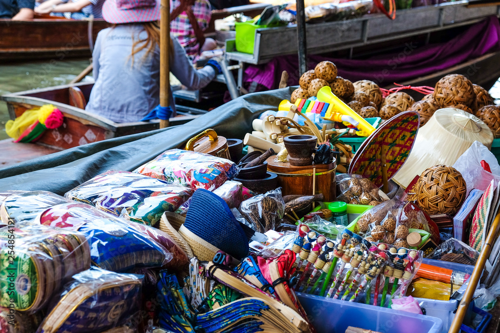 Handmade souvenir floating market shop on boat