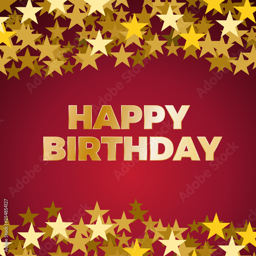 Happy Birthday background. Golden balls and stars for postcard and greeting