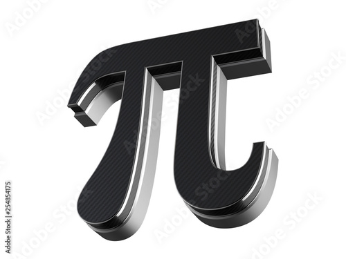 Pi symbol - steel and carbon extruded symbol isolated on white background