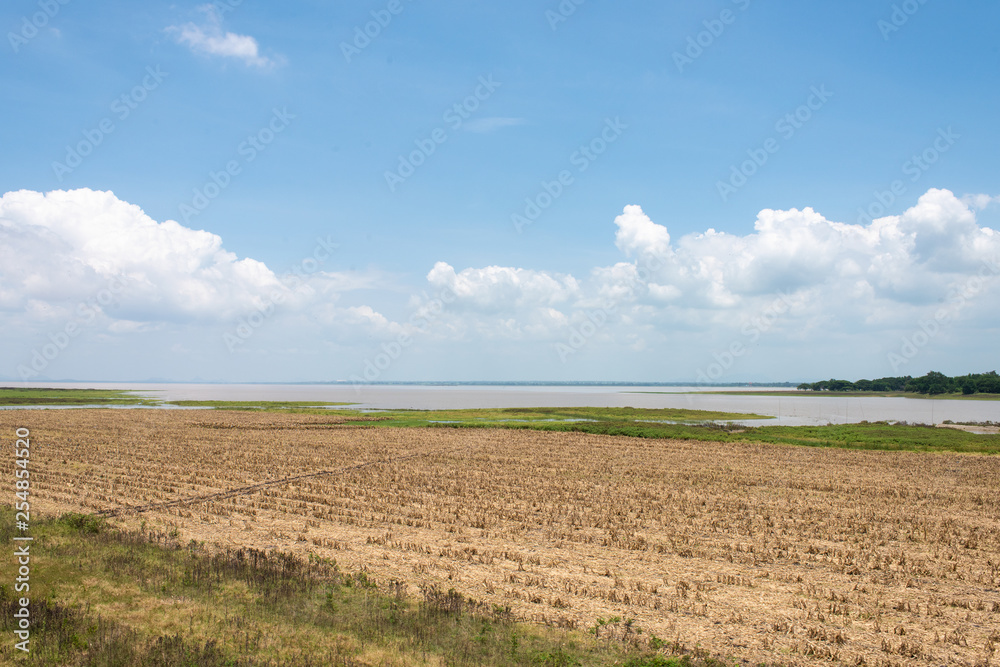 Landscape View of Kaengsueaten Dam ,Reservoir for agriculture at Lopburi,Thailand.