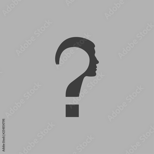 Doubt concept represented by Question mark icon in flat design isolated on gray background. Man face with question mark.