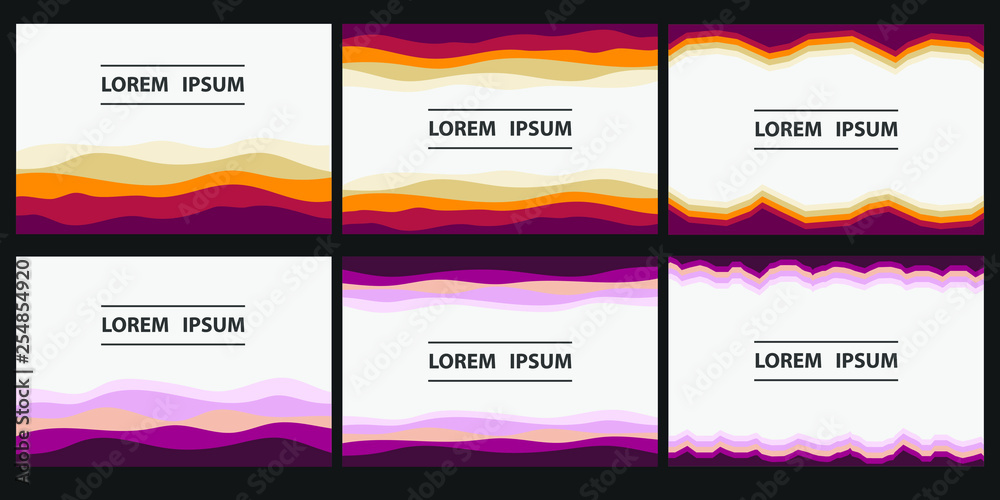 Set of Colorful background with curved lines. Pattern design for banner, poster, flyer, card, postcard, cover, brochure