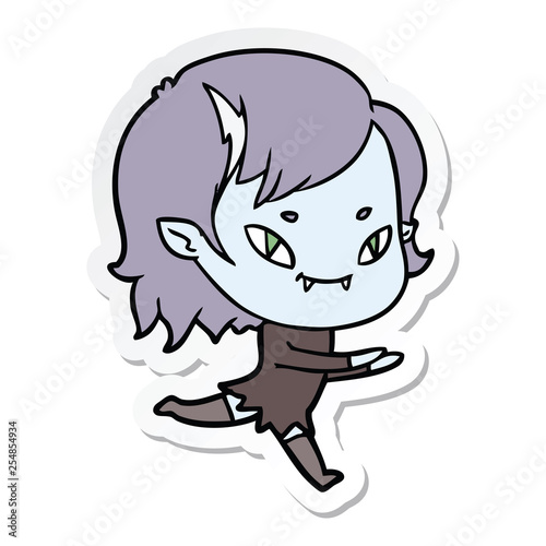 sticker of a cartoon friendly vampire girl running