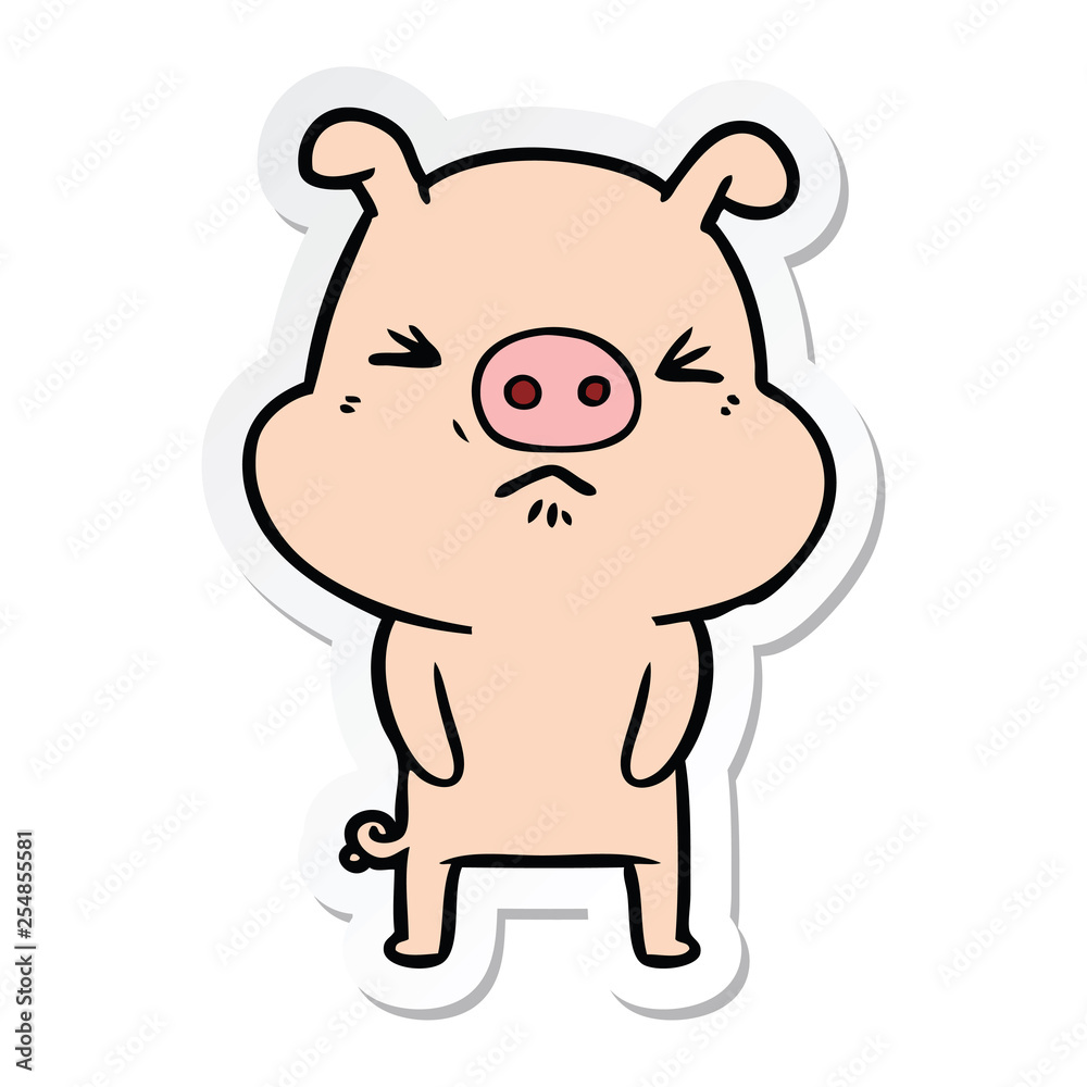 sticker of a cartoon grumpy pig sticker of a cartoon grumpy pig