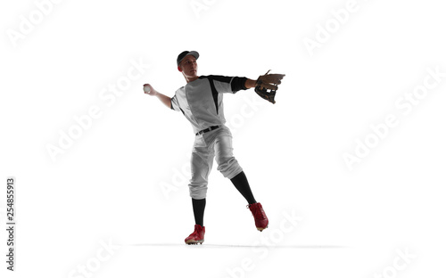 Baseball player isolated on white.