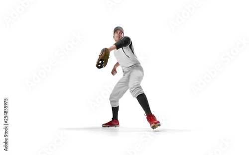 Canvas Print Baseball player isolated on white.
