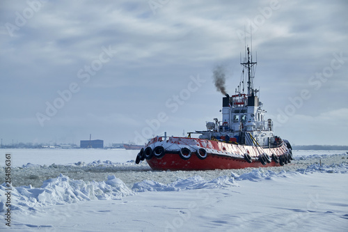 sea tug in winter