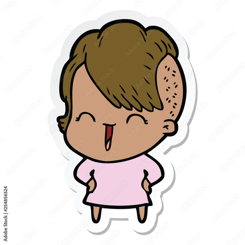 sticker of a cartoon happy hipster girl sticker of a cartoon happy hipster girl
