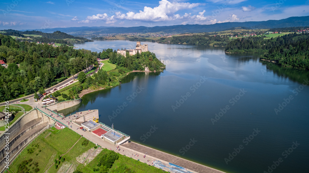 Niedzica Castle with Czorsztyńskie lake aerial view