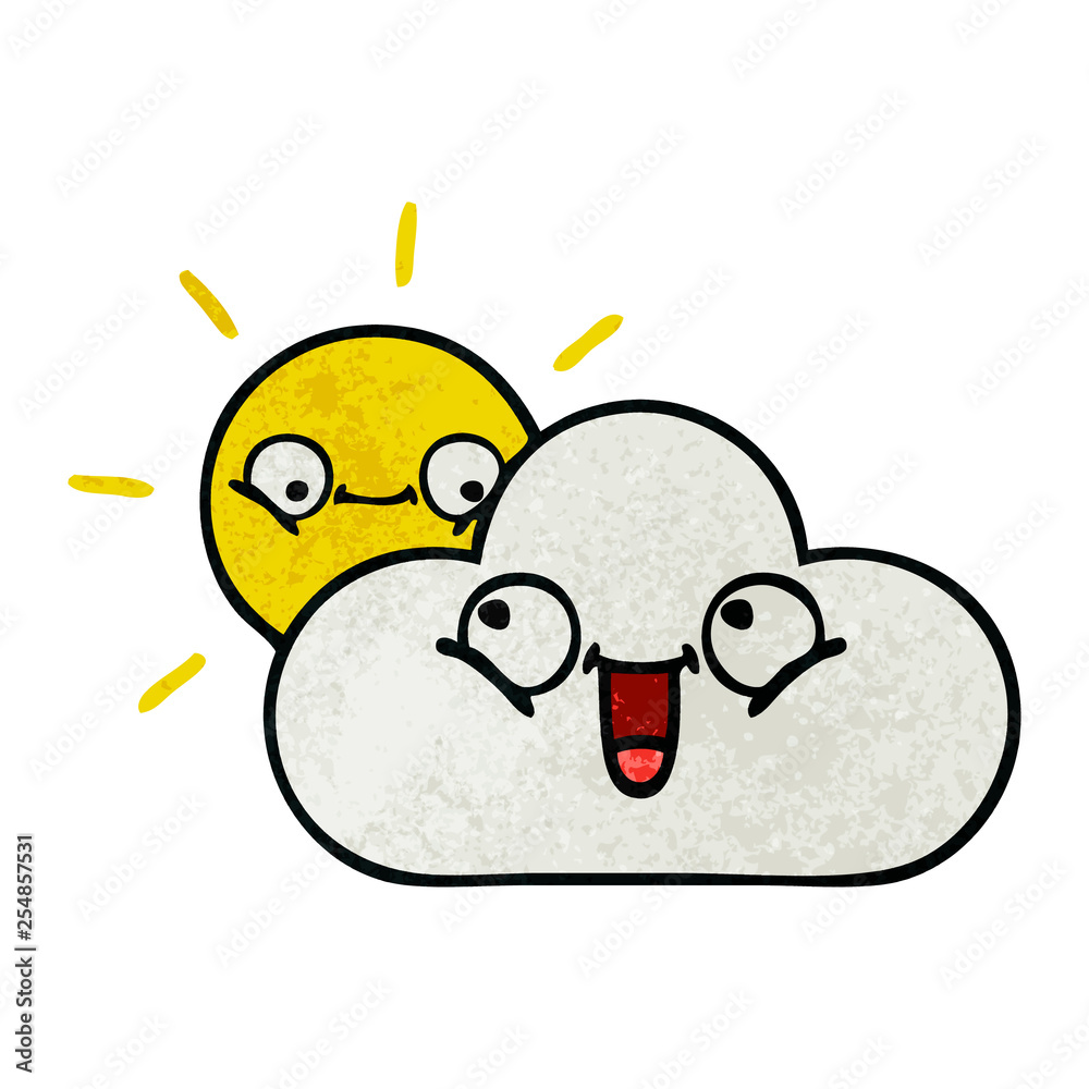 retro grunge texture cartoon sunshine and cloud retro grunge texture cartoon sunshine and cloud