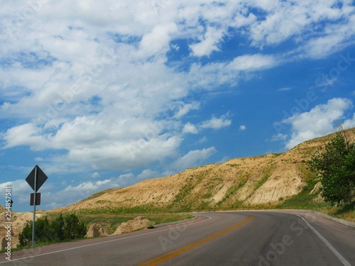 Paved roads loop around the Badlands National Park in South Dakota.