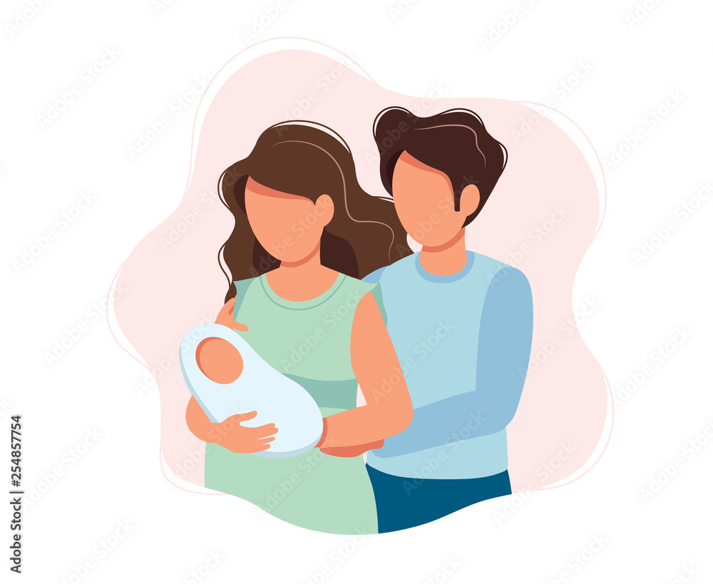 Happy parents - cute cartoon concept illustration of a couple holding newborn  baby, healthcare, parenting, medicine. Vector illustration Stock Vector |  Adobe Stock