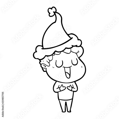 laughing line drawing of a man wearing santa hat