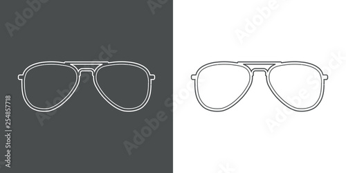 Icono plano lineal gafas de piloto en gris y blanco