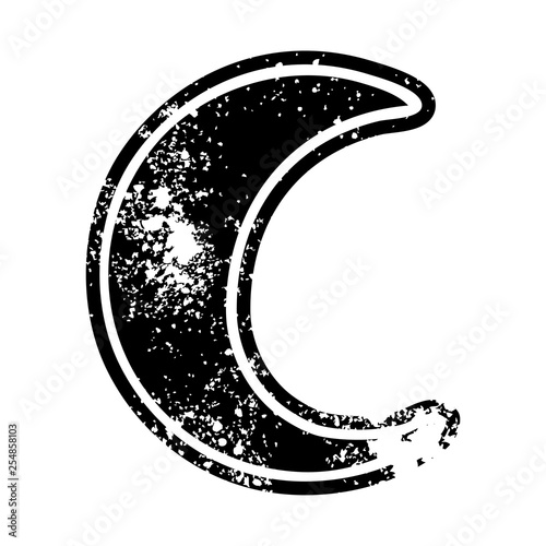 grunge icon drawing of a crescent moon