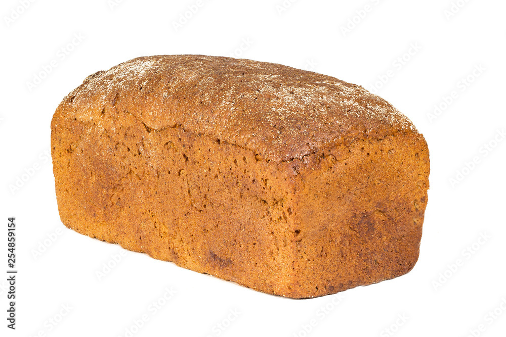 A traditional  square loaf of bread is isolated on a white background. bread isolated on a white background. square loaf of bread with two pieces cut off on a white background. 