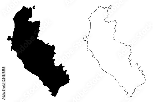 Department of Ica (Republic of Peru, Regions of Peru) map vector illustration, scribble sketch Ica map